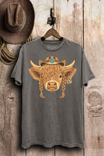 Highland Cow Mineral Wash Tee- Multiple Colors-FINAL SALE