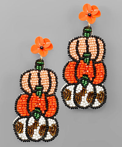 3 Tier Beaded Pumpkin Earrings-FINAL SALE