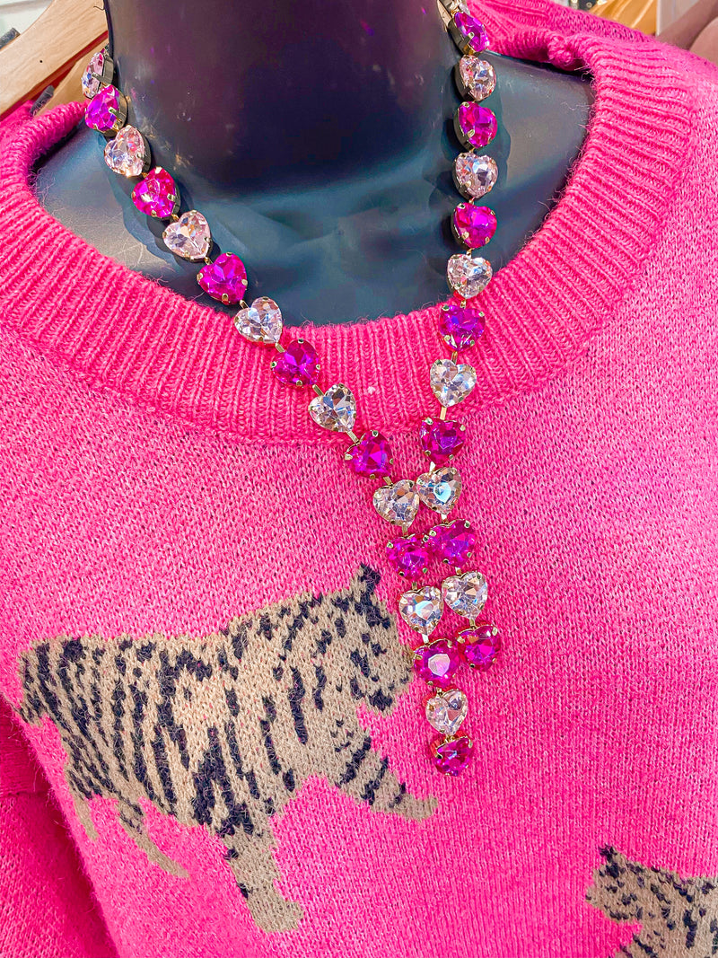 Valentine Rhinestone Lariat Necklace-Pink-FINAL SALE
