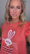 Easter Bunny Sequin Patch Coral Mini Dress-FINAL SALE