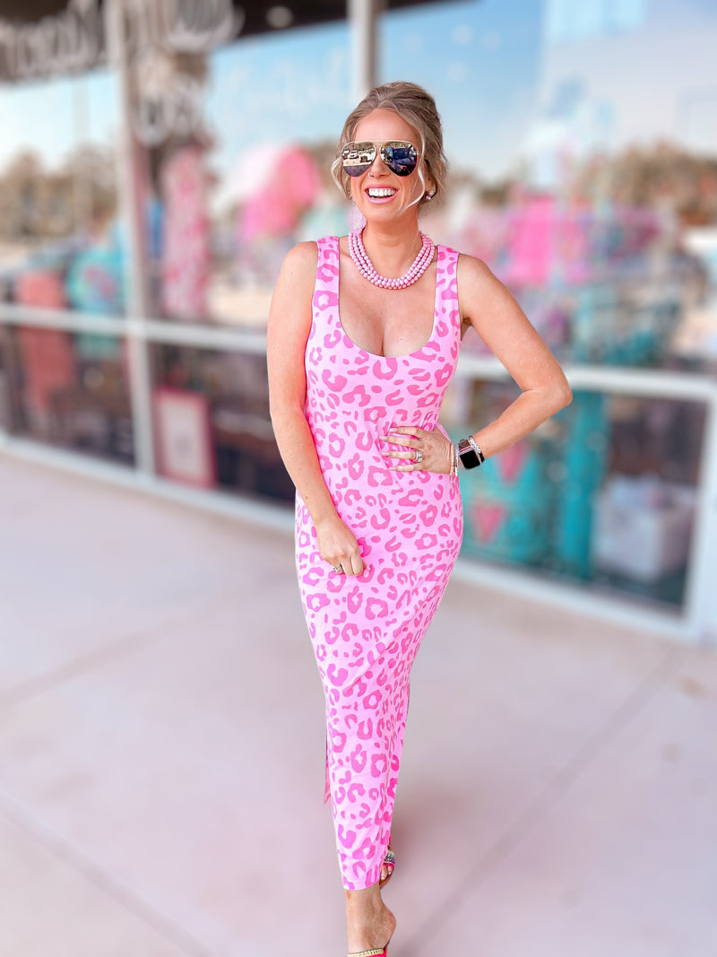 Wear it your way! Pink Leopard Maxi Dress