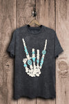 Skeleton Rock Hand Sign Graphic Tee -2 colors