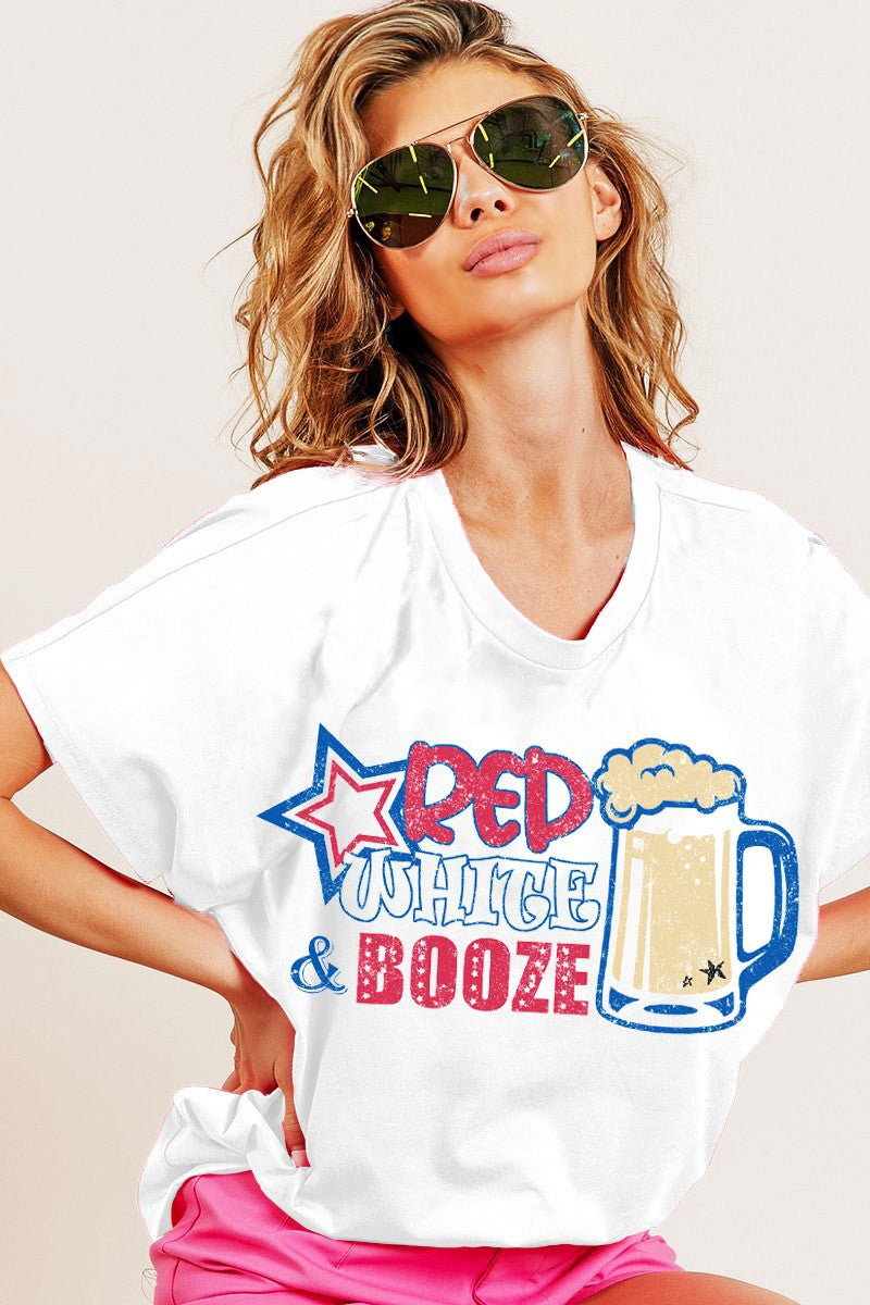 Red White & Booze Tee-White-FINAL SALE