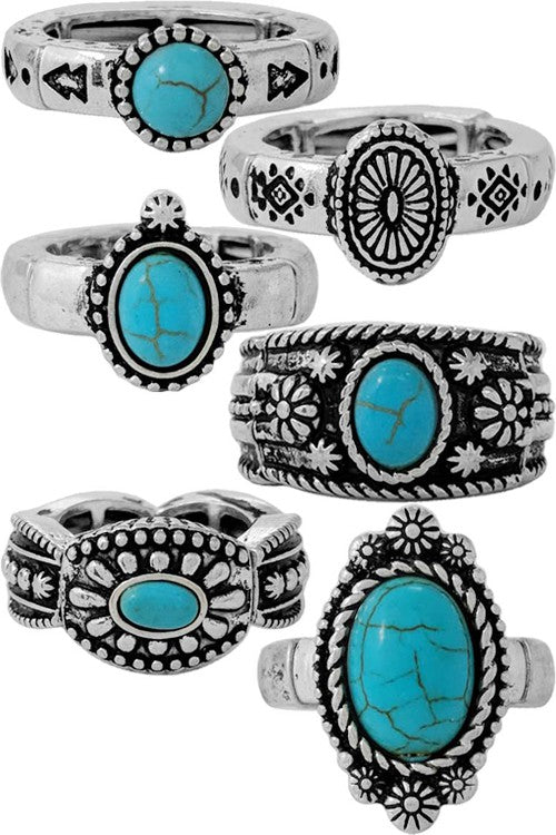 Western Concho Aztec Gemstone Ring Set