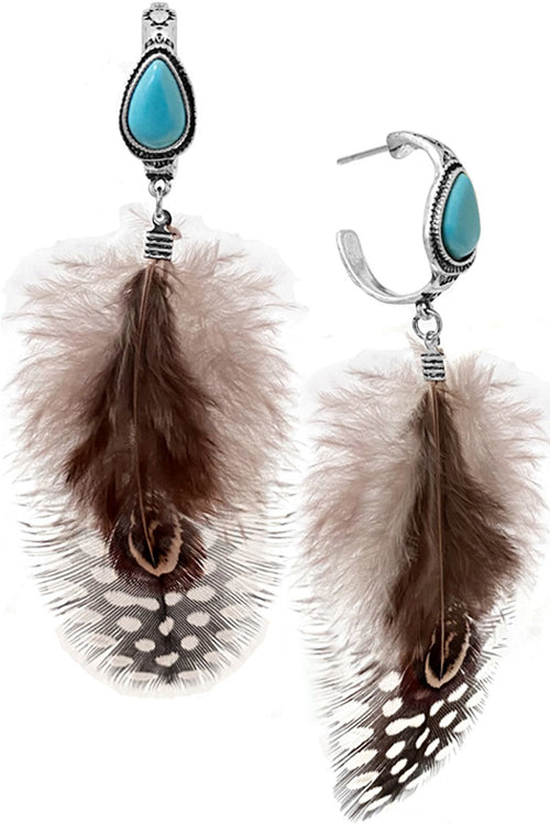 Silver Hoop Feather Earrings