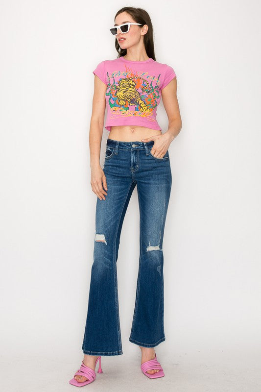 PLUS SIZE - LOW RISE STRETCH VINTAGE FLARE JEANS-ONLINE ONLY