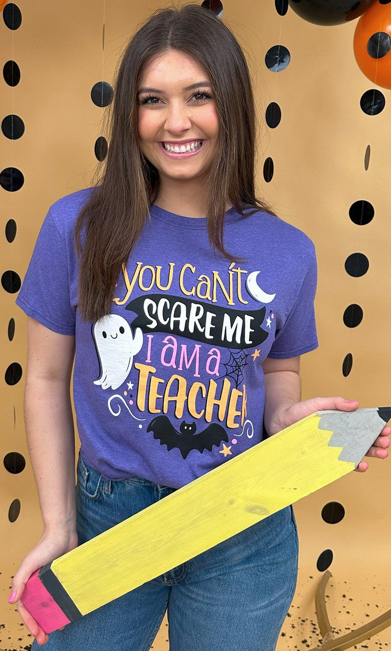 You Can't Scare Me Teacher Tee-Heather Purple-FINAL SALE
