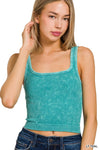 2-Way Neckline Washed Ribbed Cropped Tank Top- ONLINE ONLY