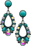 Rhinestone Turquoise Concho Gemstone Teardrop Earrings