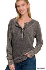 Wanda Buttoned French Terry Top-Multiple Colors-FINAL SALE