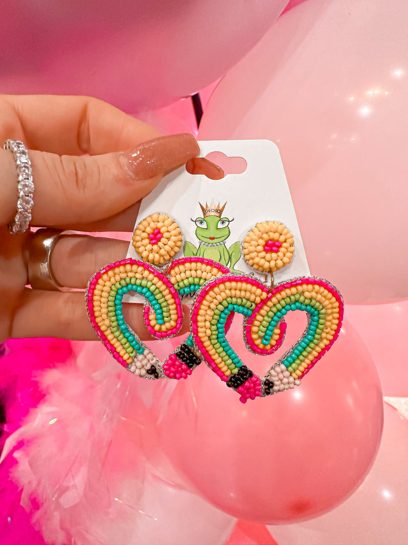 Heart seed bead Pencil earrings