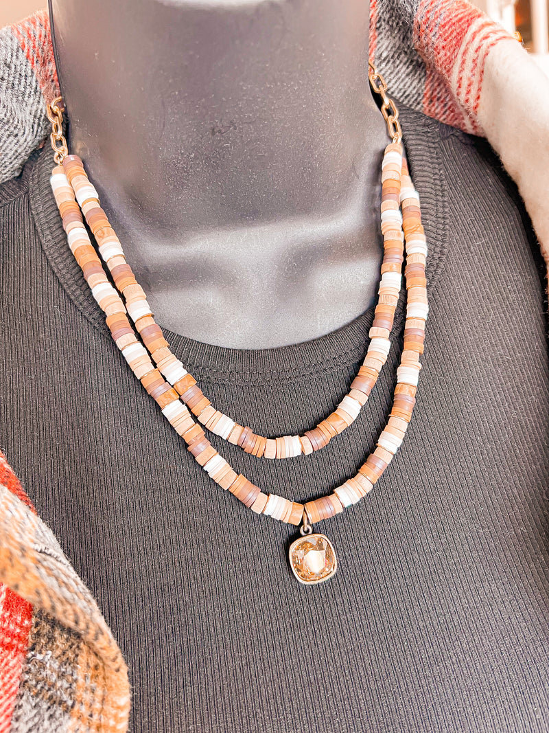 PINK PANACHE-1CNC H112-Double Strand Brown Mix Rubber Beaded Necklace