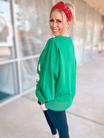 Santa Sequin Loose Fit Sweatshirt-Green