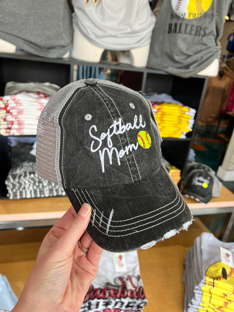 Softball Mom Trucker Hat-Gray