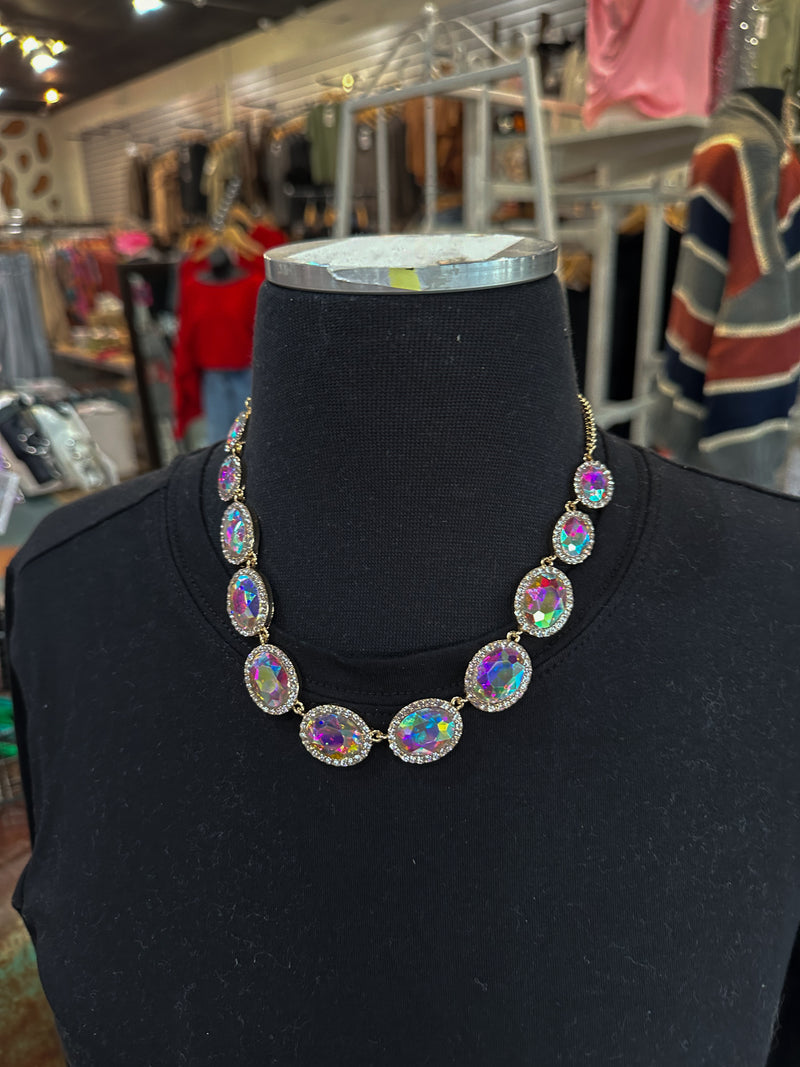 Gold Oval Rhinestones Choker Necklace- other colors