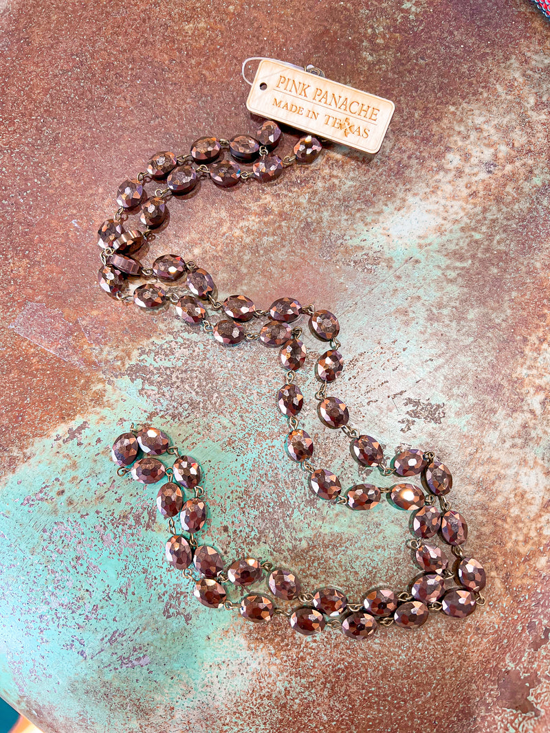 PINK PANACHE-1CNC H177-Chocolate Tone Link Oval Bead Necklace