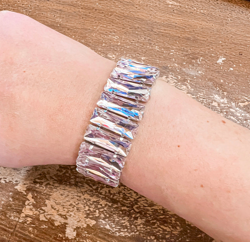 1CNC D239-Pink/Silver Rectangle Rhinestone Bracelet