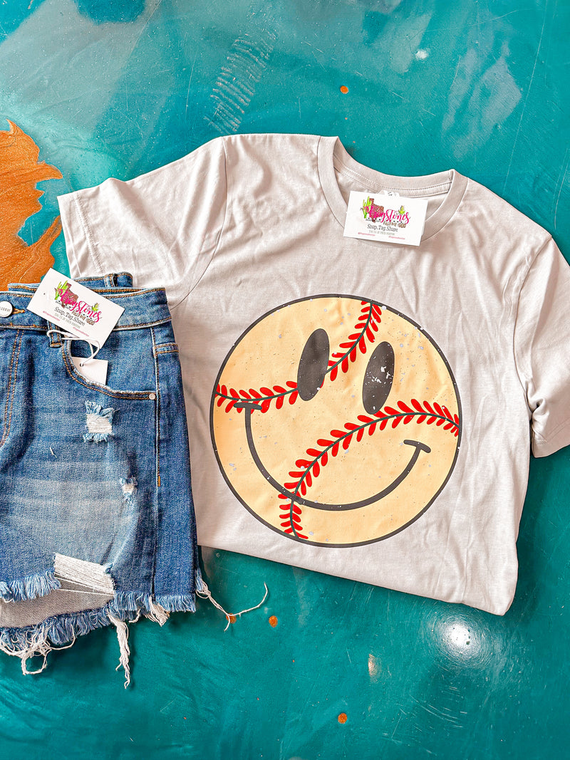 Retro Softball Happy Face Tee