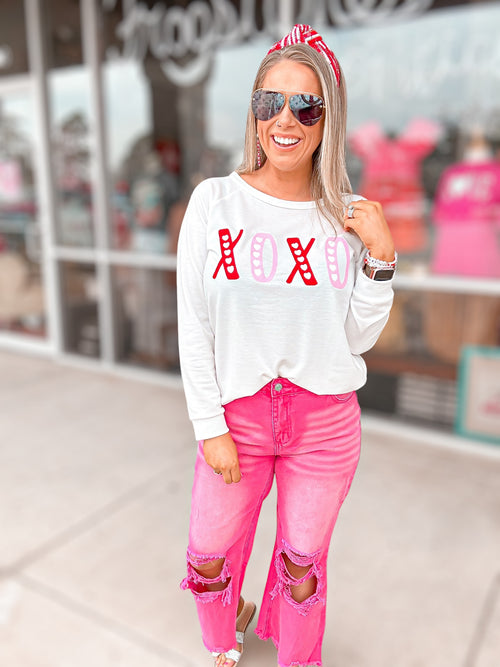 XOXO French Terry Top-White-FINAL SALE