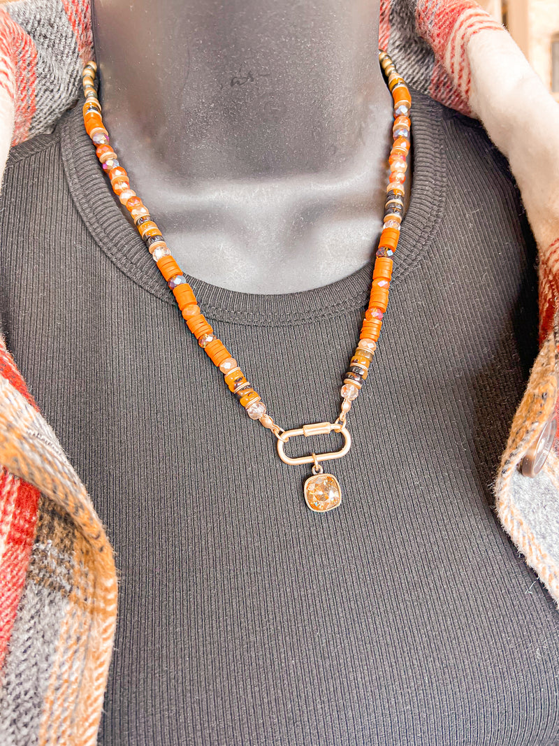 PINK PANACHE-1CNC H146-Tortoise/Rust Color Disk Beaded Necklace
