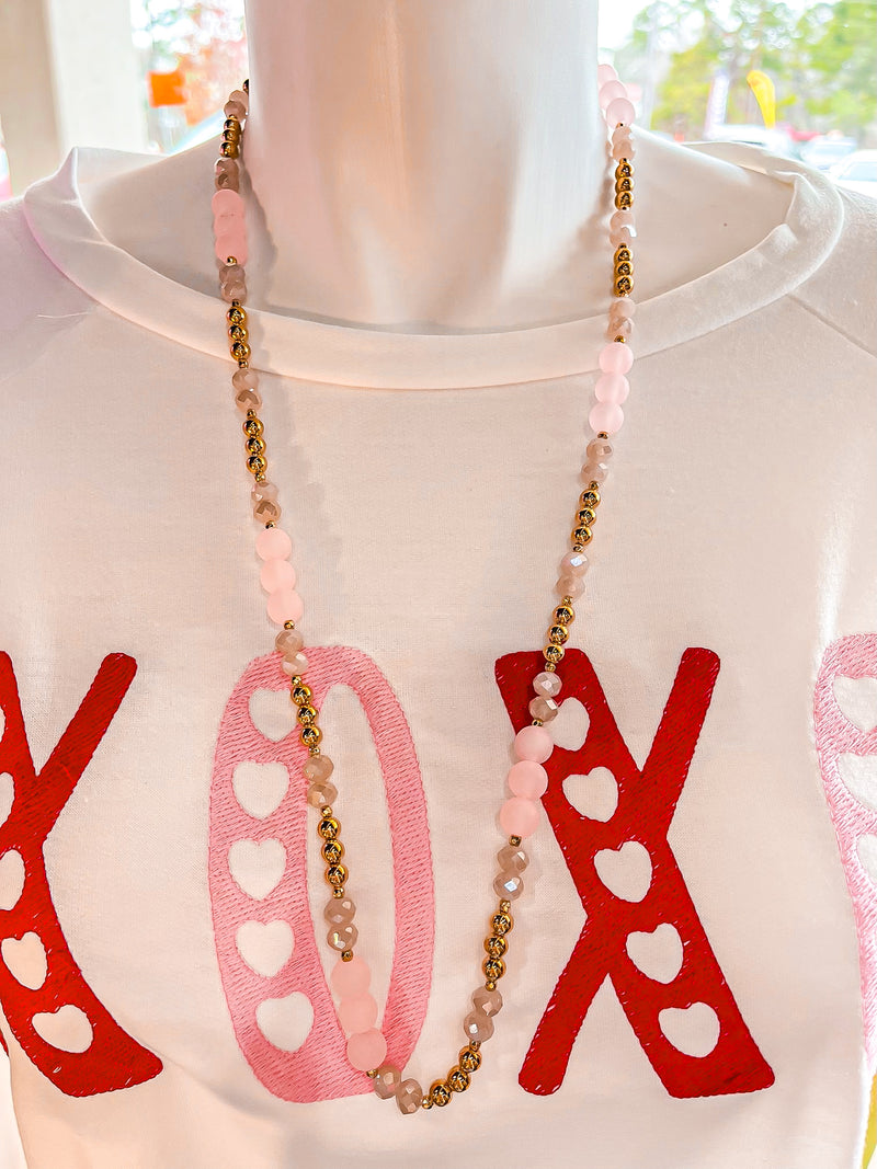 1CNC X454-Pink/Gold Beaded Necklace