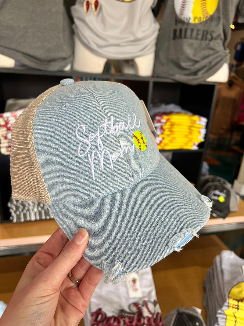 Softball Mom Trucker Hat-Denim