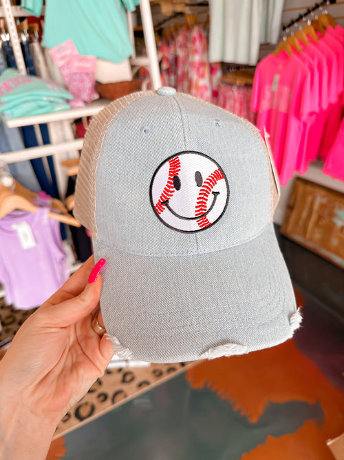 Baseball happy face ball cap