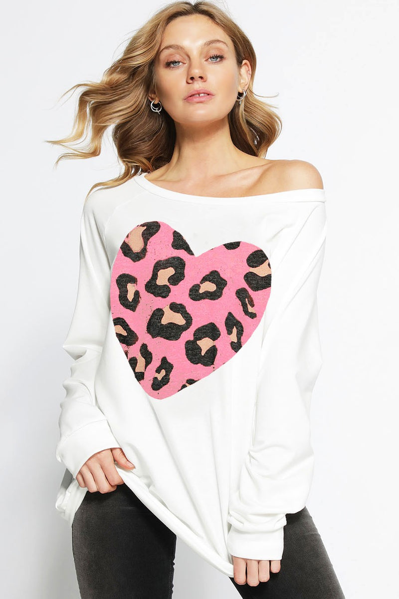Leopard Heart Patch French Terry Top-Ivory