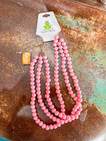 1CNC X388-Triple Strand Pink Wood Bead Necklace