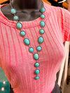 WESTERN OVAL CONCHO TURQUOISE LARIAT NECKLACE SET