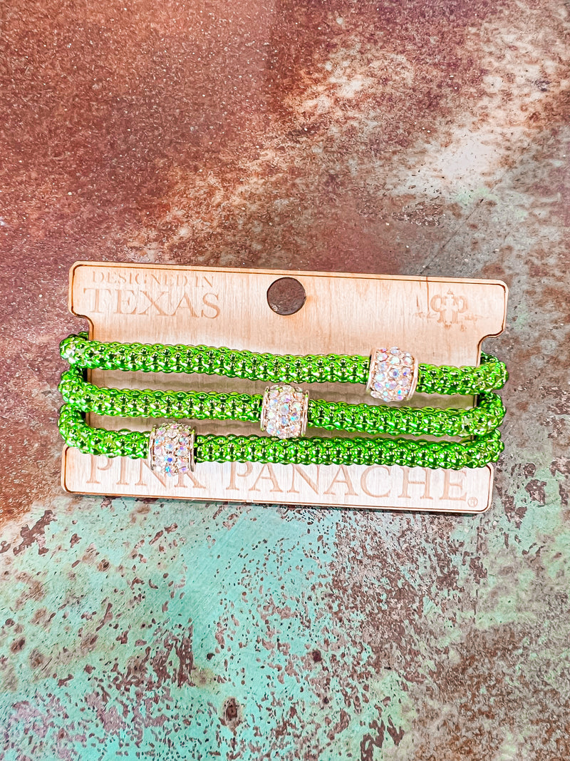 PINK PANACHE-1CNC P095-3 Strand Green Woven Bracelet Set-FINAL SALE
