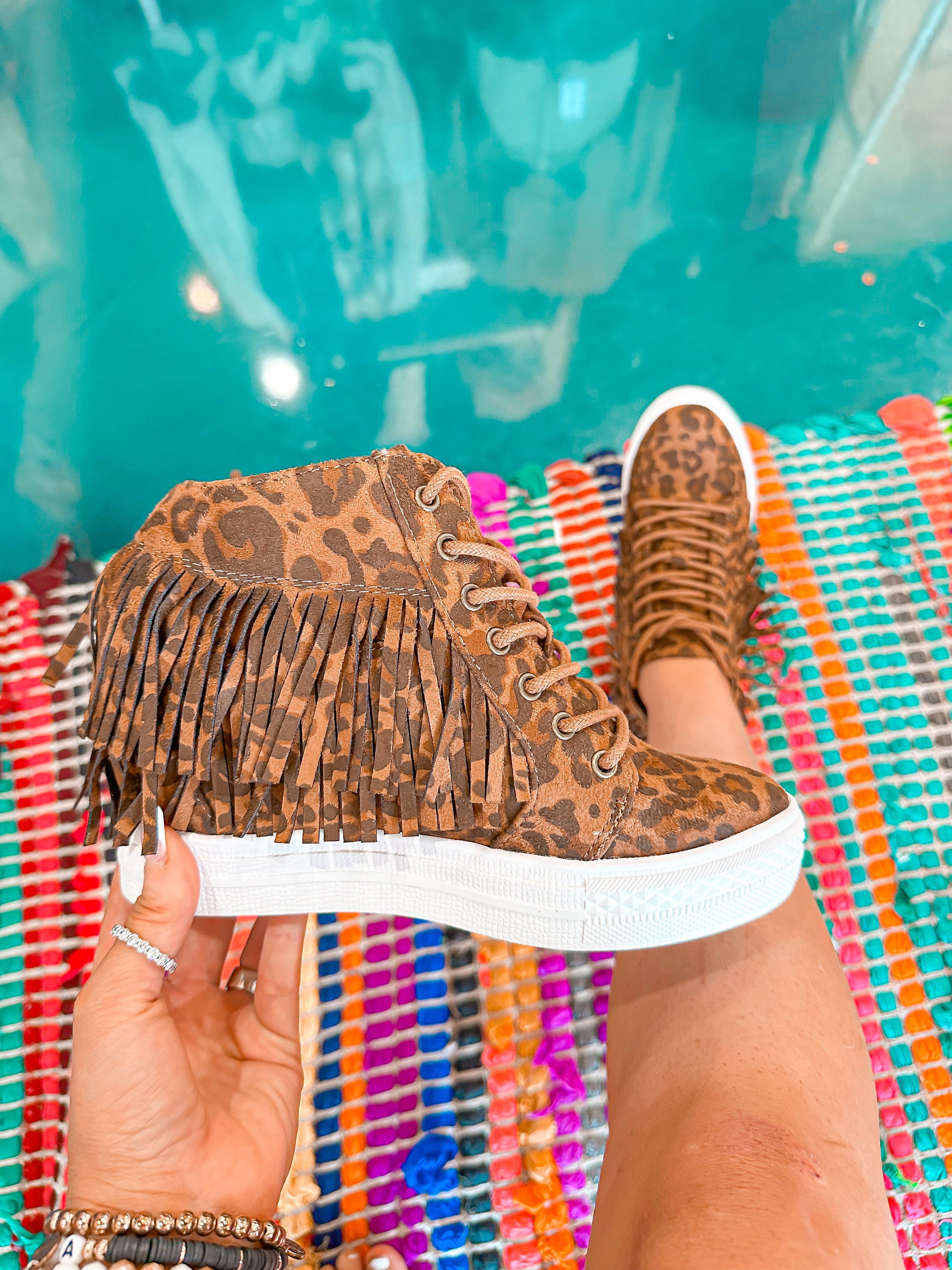 Leopard Fringe Sneaker Booties FINAL SALE Frogstones Boutique
