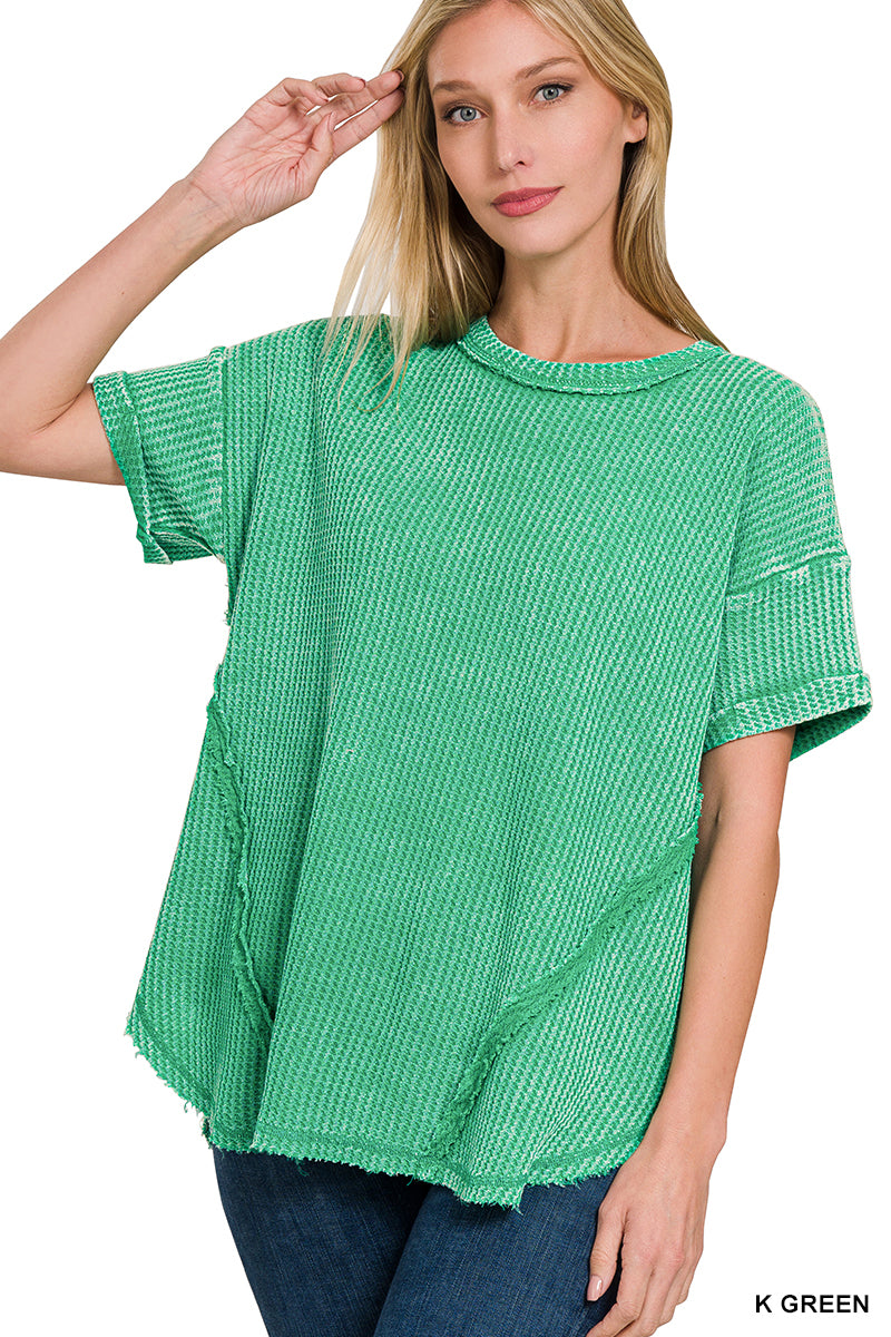 Caitlyn Washed Waffle Top-Multiple Colors