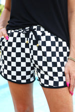 Checkerboard Checked drawstring everyday shorts- PRE ORDER
