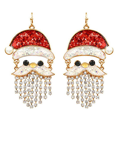 Santa Claus Glitter Earrings-Red/White