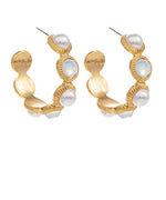 Gold/White Opal Beaded Hoop Earrings