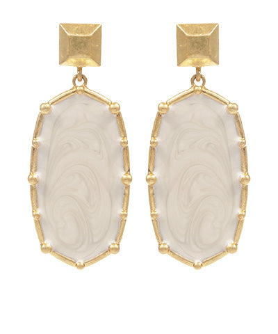 Gold/Ivory Hexagon Drop Earrings
