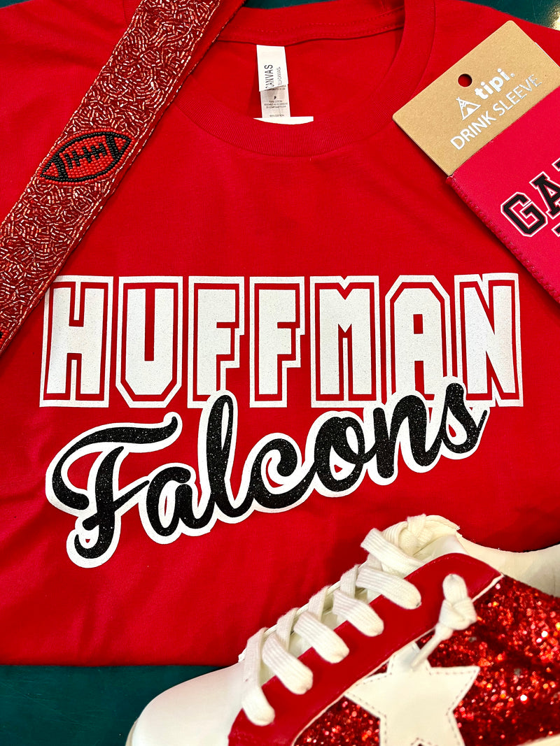 Huffman Falcons Tee- white/black glitter