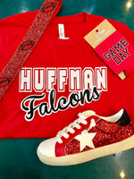 Huffman Falcons Tee- white/black glitter