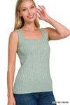 Sally Ribbed Square Neck Tank-Multiple Colors