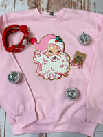 Santa Patch Pullover Sweatshirt-Pink