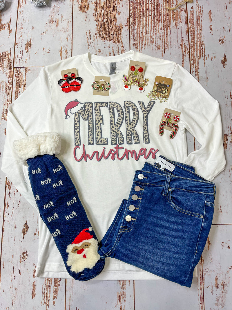 Leopard Merry Christmas Long Sleeve Tee