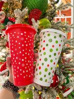 Christmas Tumblers w/ Straw and Lid -Set of 2  - Variety