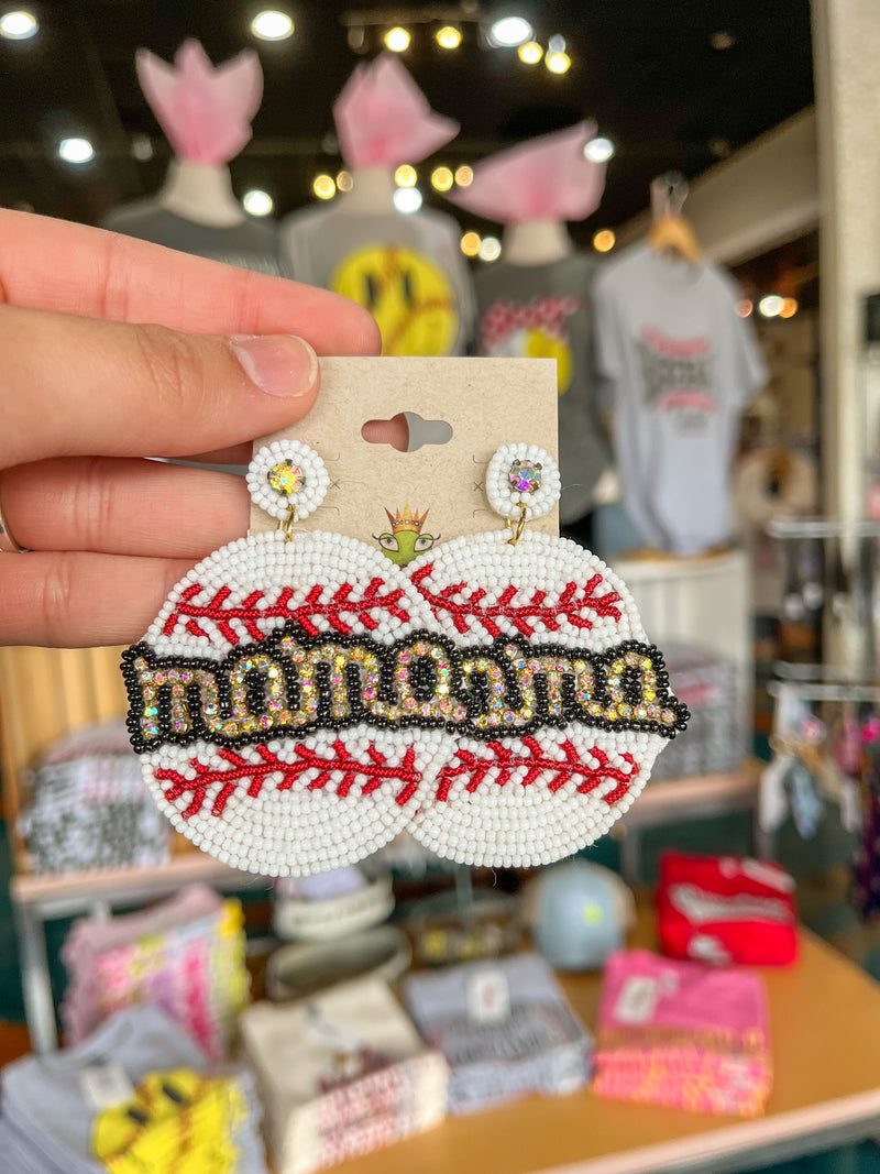 Baseball MAMA beaded dangle Earrings