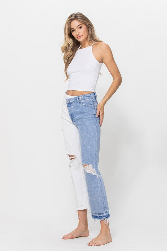 High Rise Crop Straight w/ Criss Cross WB Split 2T- ONLINE ONLY