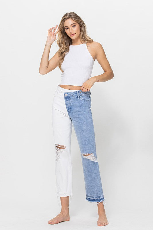 High Rise Crop Straight w/ Criss Cross WB Split 2T- ONLINE ONLY