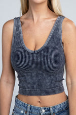 2-Way Neckline Washed Ribbed Cropped Tank Top- ONLINE ONLY