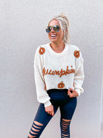 Pumpkin Yarn Stitch Knitted Sweater-Oatmeal