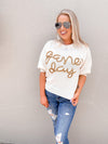 Game Day Metallic Letter Puff Short Sleeve Sweater-2 colors-FINAL SALE
