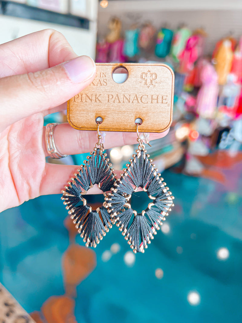 PINK PANACHE-1CNC X101-Black Thread Diamond Shaped Earrings-FINAL SALE